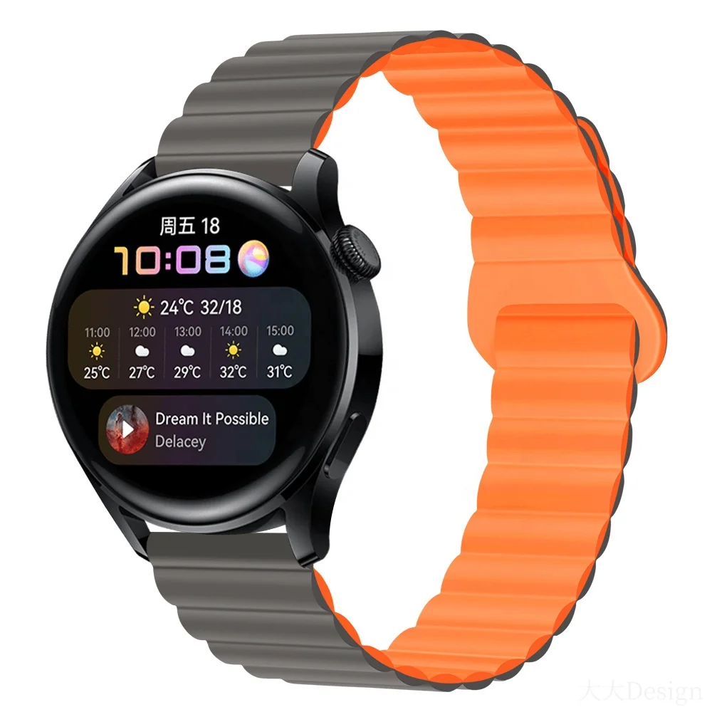Ремешок спортивный для Samsung watch 4/Huawei GT2/4/6/PRO, силиконовый двухцветный магнитный браслет, 20/22 мм