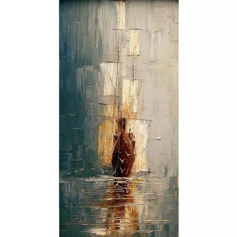 Dropshipping Abstract Sailboat Wall Posters Oil Painting on Canvas Hanging Pictures for Home for Living Room Handmade Acrylic SJ