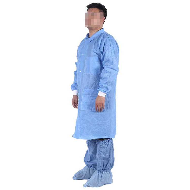 
Factory Selling SMS Lab Coat Designs Disposable Lab Coat Blue 