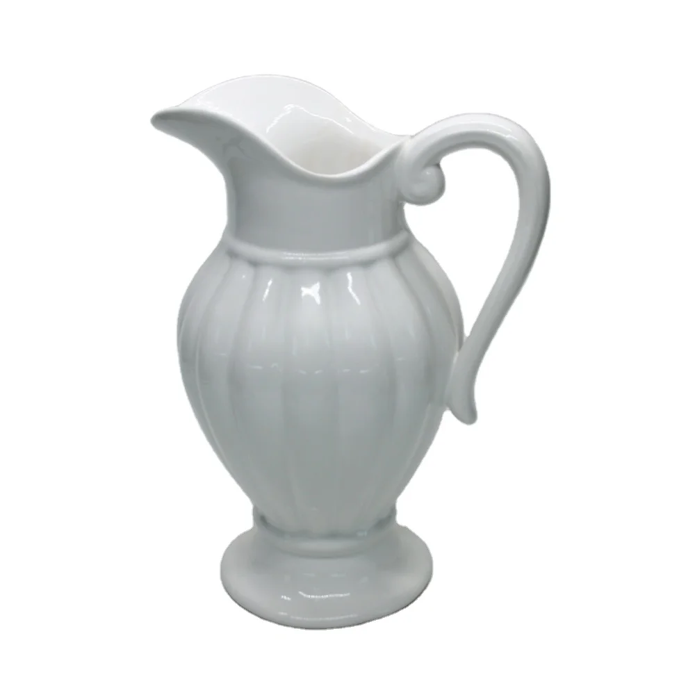 Special Bottle neck Design Pure White Big Ceramic Milk Cup with Handle