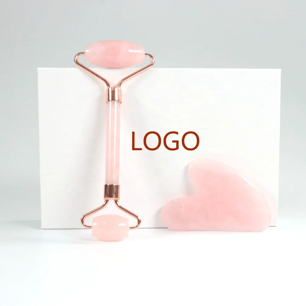  amazon best selling skin massage tool rose quartz facial jade roller and gua sha with