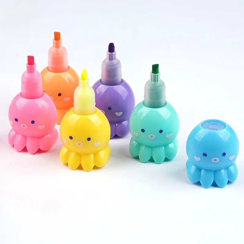 2024 Hot sale Magic Rainbow Pastel fluorescent Color Marker Pens Stackable cartoon Shape Plastic Highlighter Pen