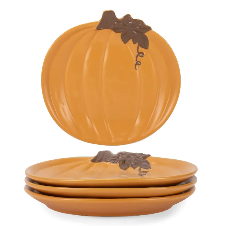 Pumpkin Shaped 8 Inch Ceramic Small Dining Plates Perfect for Thanksgiving Halloween and Indoor Fall Table Decor Service