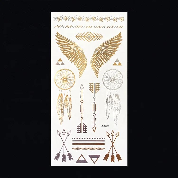 Water Transfer Temporary Body Flash Metallic Gold Tattoo Sticker For Women