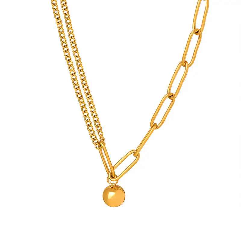 Trendy Personality Element Chain Multi-level Chain Stacked Wind Steel Ball Pendant Titanium Steel Gold Necklace
