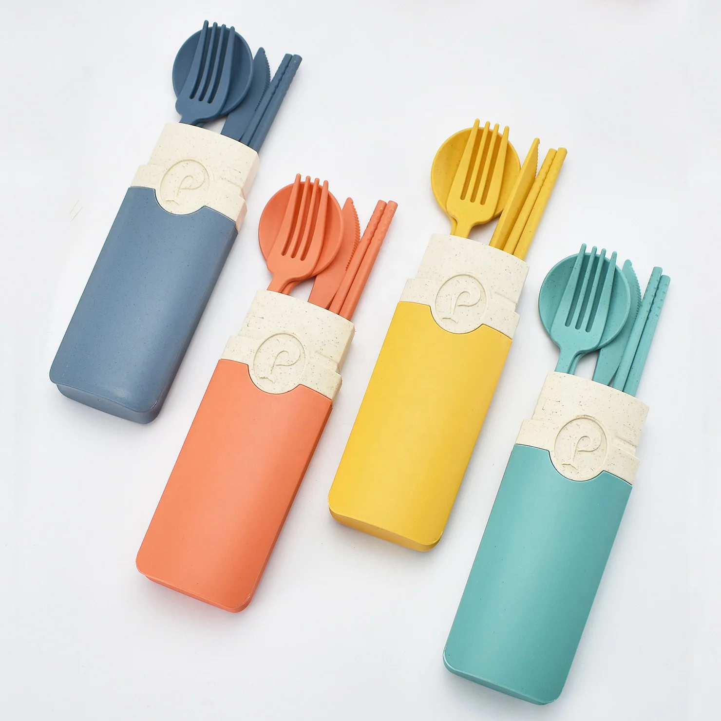 Portable Travel Korean 5pc Color Handle Spoon Fork Knife Set Chopsticks Cutlery Dinnerware Set With Picnic Case