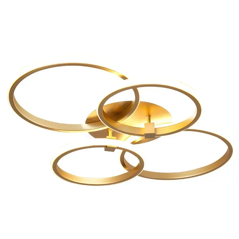 Modern Ceiling Lamp Gold Circle Dimmable Remote Pendant Lights Fixture 4 Ring Flush Lighting Mount Acrylic Iron Chandelier
