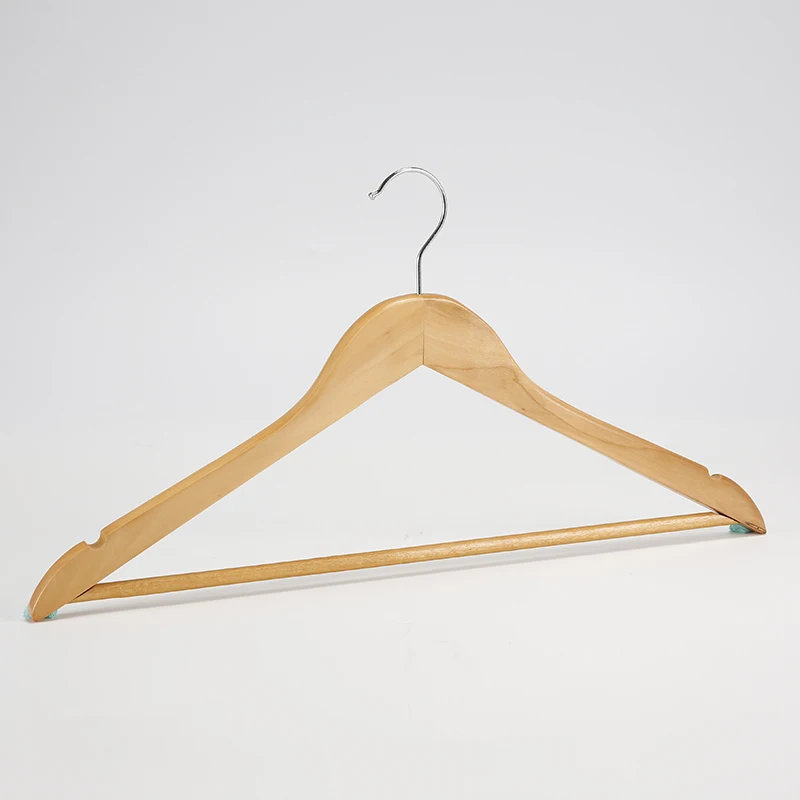 Strong wooden clothes hanger natural smooth 100% cotton wooden coat hotel using hanger