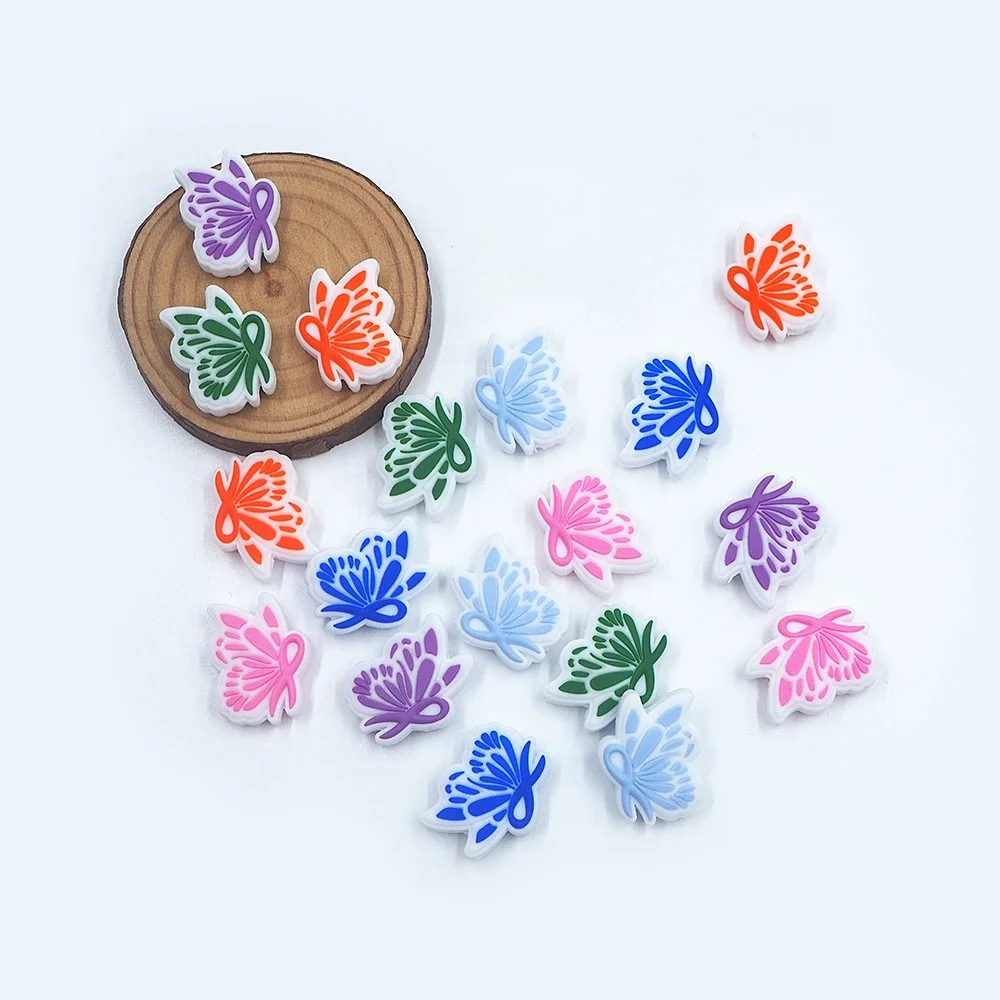 Wholesale Foodgrated Chewing Beads Butterfly DIY Baby Pacifier Chain Toy Breast Cancer Focal Beads For Pen Making