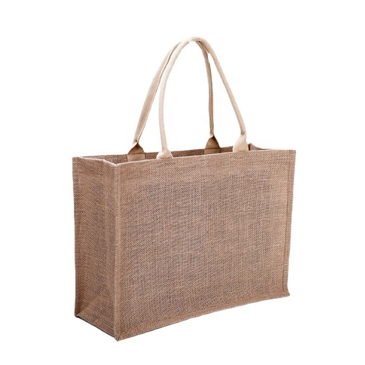 Customized Printed Logo Grocery Manufacturer Flat Bottom Shopping Used Jute Bags