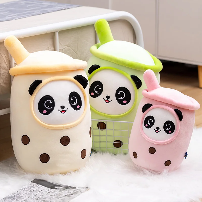 Wholesale real-life bubble plush toy stuffed food fruit milk tea pillow soft doll boba tea cup