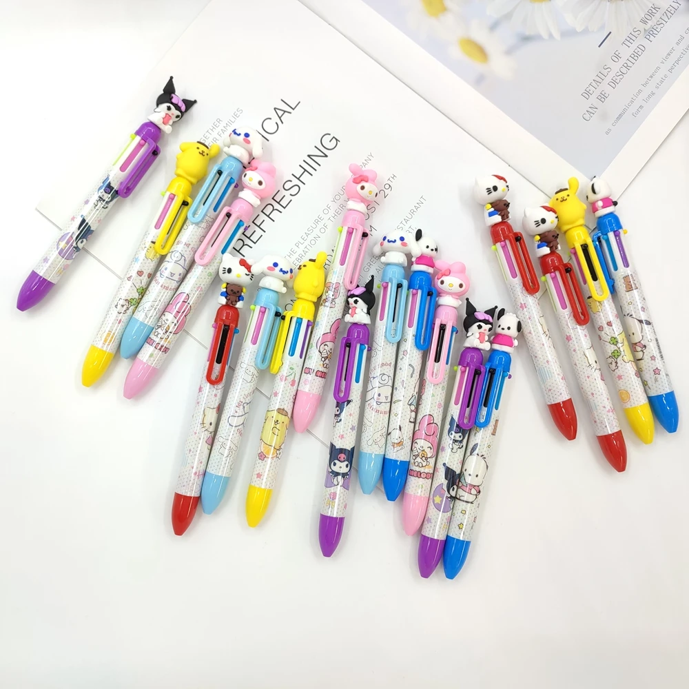 Anime cartoon Sanrios Kulomi Gel Pen 6-color Ballpoint Pen Silicone Figurine Student Multi-color Gel Pen