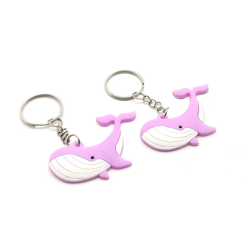 Custom shaped 2d silicone pvc cartoon key chain keyring cute ocean animal soft rubber fish keychain