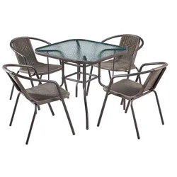 Garden Furniture Set Modern Style 4 Seater Dining Table Squared Table Glass Colors