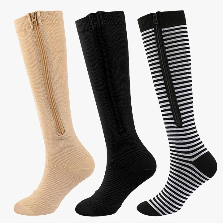 1 Pair Zipper Compression Socks for Women and  Men 15-20 mmHg Closed Toe Compression Stocking with Zipper