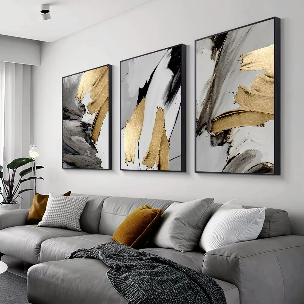 Luxury Abstract Gray Golden Painting Living Room Home Office Decor Wall Art Canvas Prints Pictures