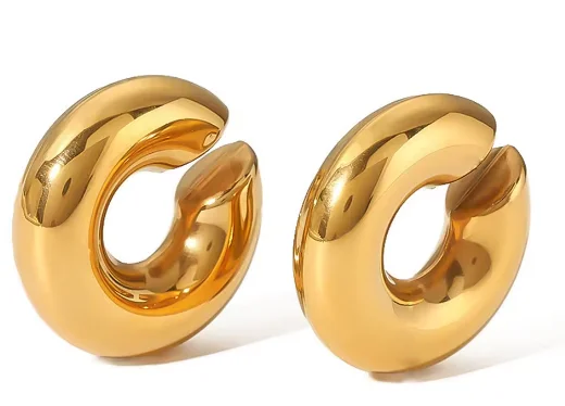 Stainless Steel Thick Cylindrical Tube Hollow Ear Clip Earrings 18K Gold Non-Fading Earrings Wholesale
