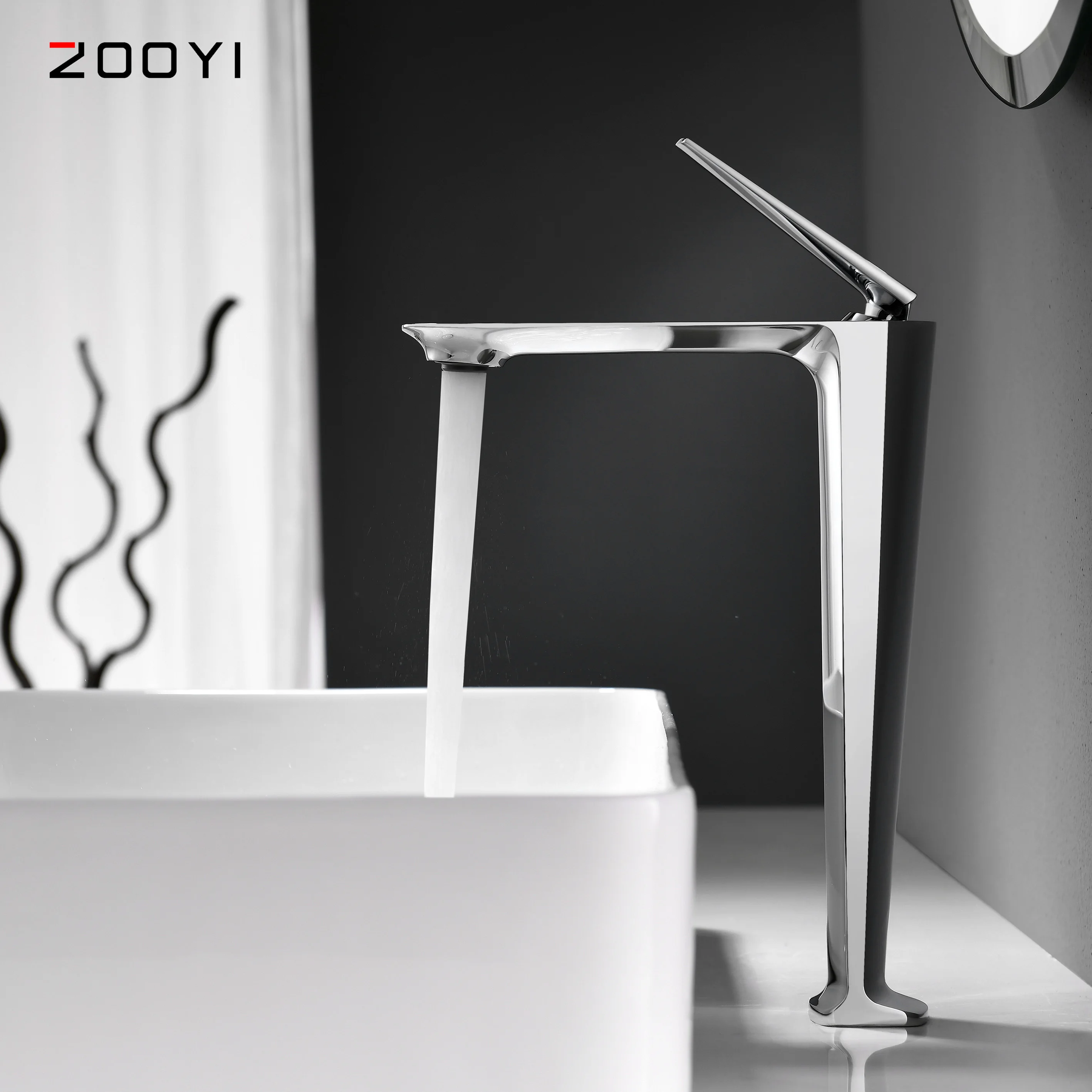 
ZOOYI Factory direct Chrome face square hot and cold Brass wash bathroom basin faucet 