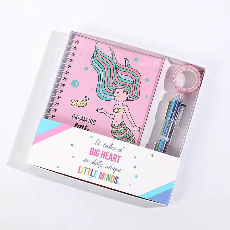 Wholesale school cute stationary girls gift student pink notebook ballpen stationery set with box
