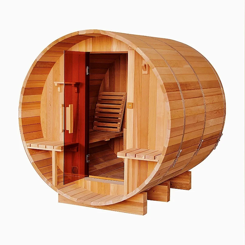 Hot Selling  Outdoor Canada Hemlock/red Cedar Wood Barrel Sauna Wood Fire Sauna With Private label wholesale