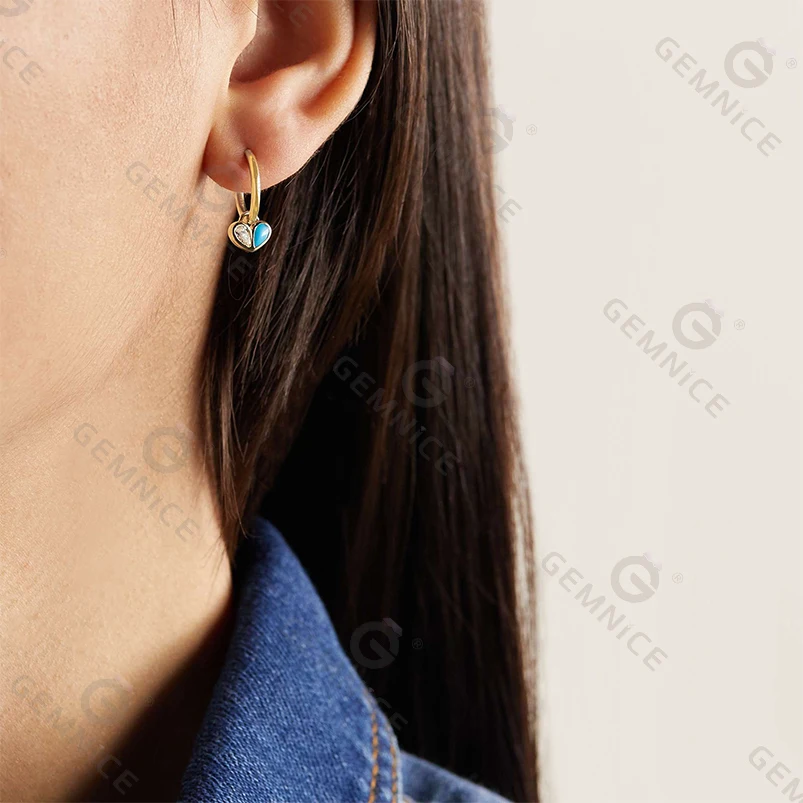 Gemnel woman jewelry for girlfriend lover 925 sterling silver natural moonstone turquoise heart emerald crystal earrings and jewelry