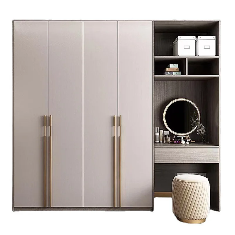 Modern Modular Wardrobe With Dressing Table Italian Full Room Glass Mirrored Cabinet Luxurious Bedroom Furniture For Clothes