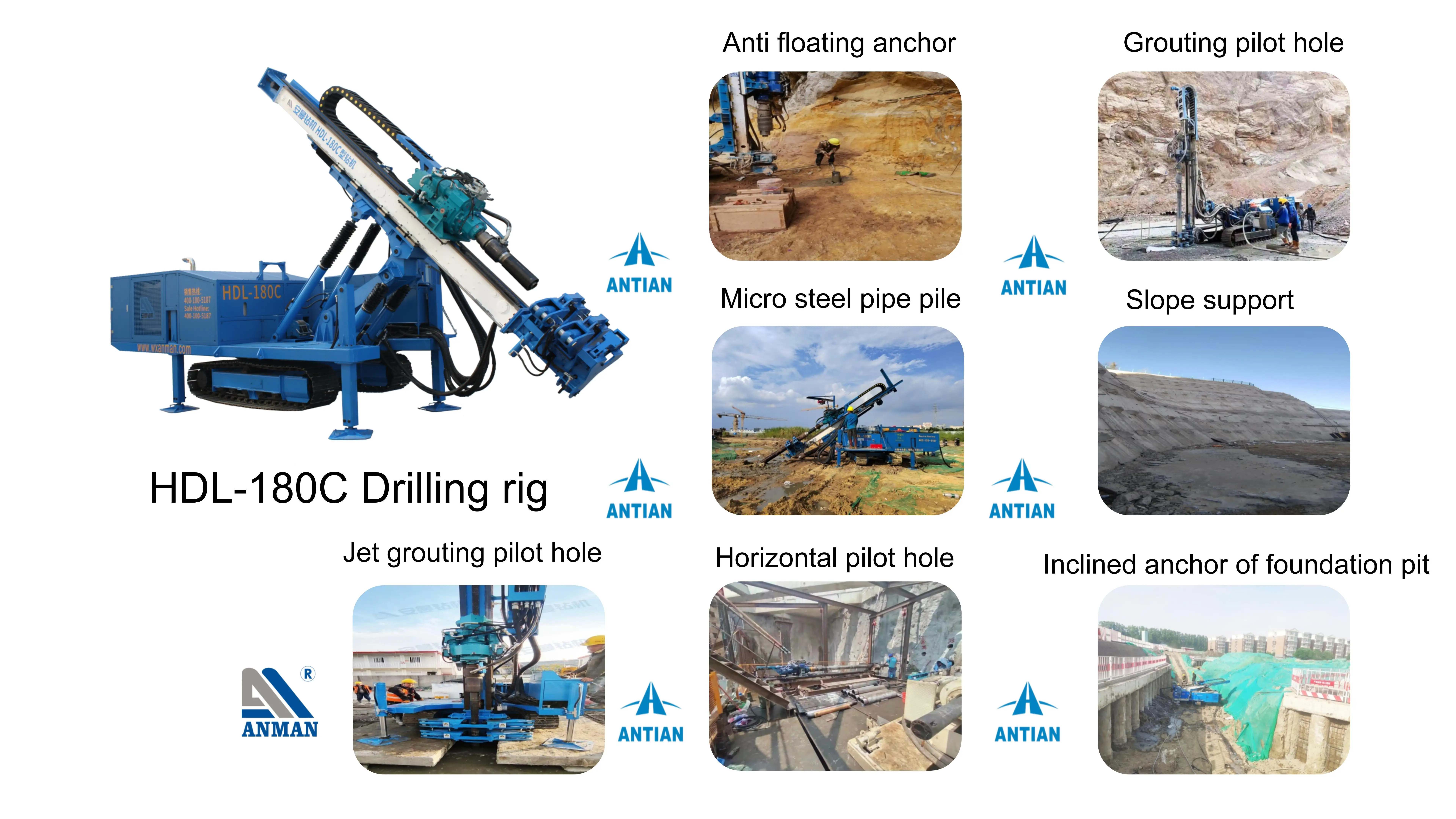 HDL-180C soil nailing wall DTH hammer impact drill by water environmental protection hydraulic anchor machine