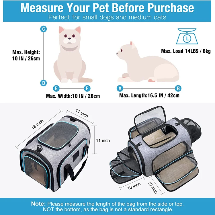 Hot Sell Airline Approved Pet Carrier Dog Cat Travel Bag Pet Carriers 4 Sides Expandable Cat Carrier With Fleece Pad