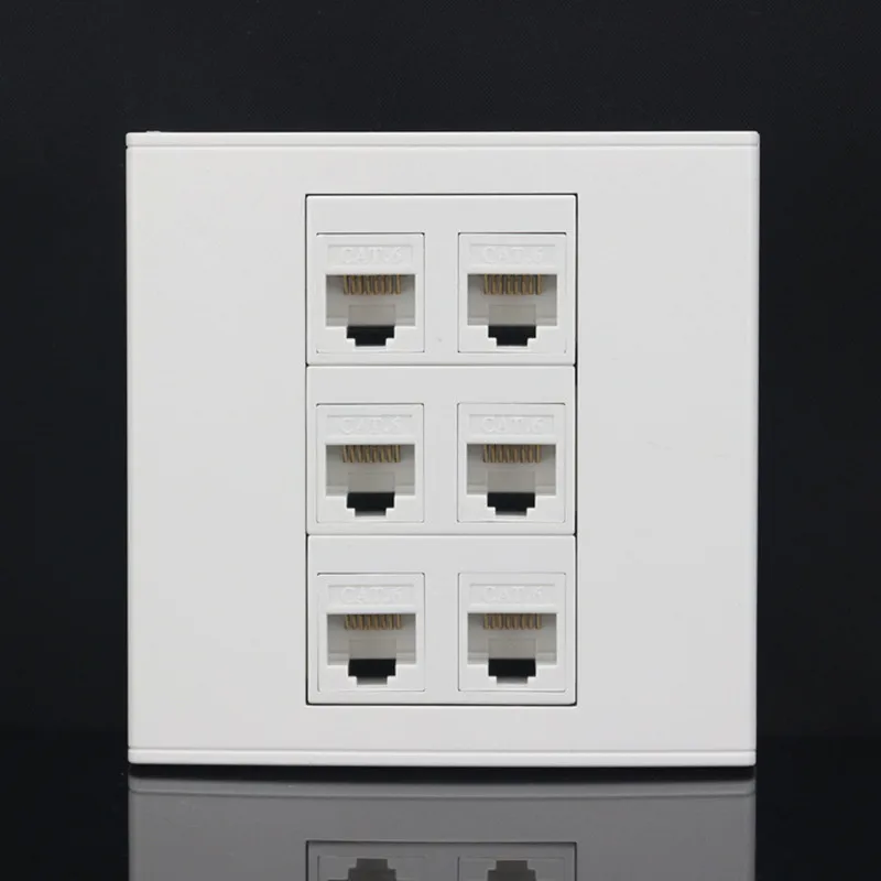 White Eu standard 6 port RJ45 CT6  faceplate module wall socket, computer broadband network wall socket