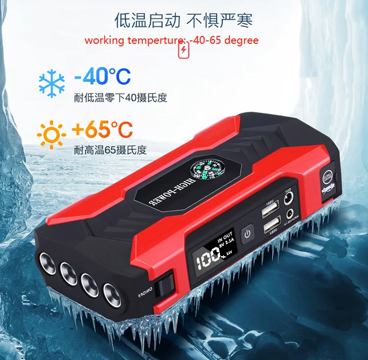 Portable Multifunctional 12/24V 5-In-1 Auto Battery Power Bank Starting Vehicle Air Compressor SOS Tool Car Battery Jump Starter