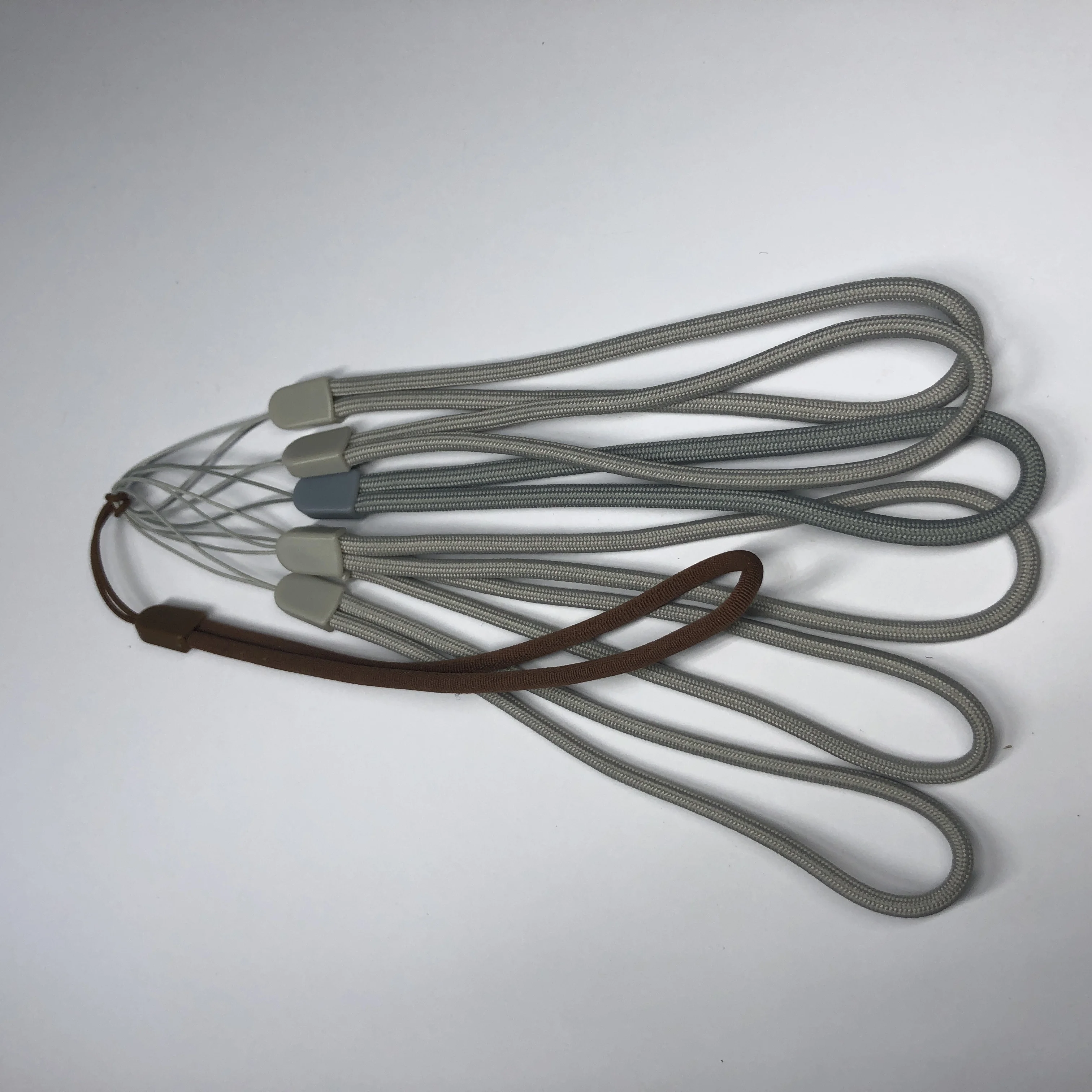 Custom gray high quality rope woven round short polyester nylon phone wrist lanyard for reading pen usb electronic toy device