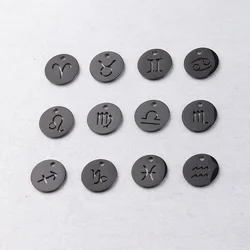 12Pcs/Set Round Hollow Out 12 Zodiac Sign Coin Accessories Stainless Steel Horoscope Necklace Pendants Charms for Jewelry Making