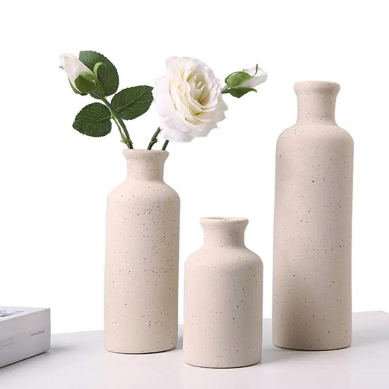 Redeco New Design Unique Vases For Flowers Matte Frosted Ceramic Nordic Cylinder Vase For Gifts Home Office Decoration