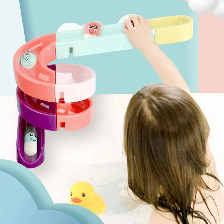 2021 Amazon hot sell  44PCS DIY Slide Waterfall Track Stick toddler bath toys  Wheels Water Ball Kids Bath Toys Set