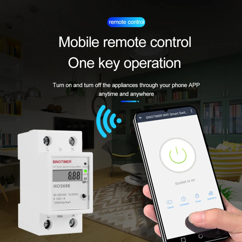  Lonten Новый 90-250 В WiFi умный измерительный прибор Tuya / Smart Life APP Control din-рейка однофазный Умный домашний переключатель автоматизации