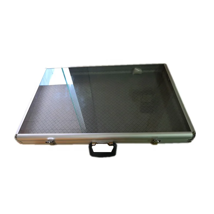 durable large  transparent glass cover aluminum trim sample tool  display case