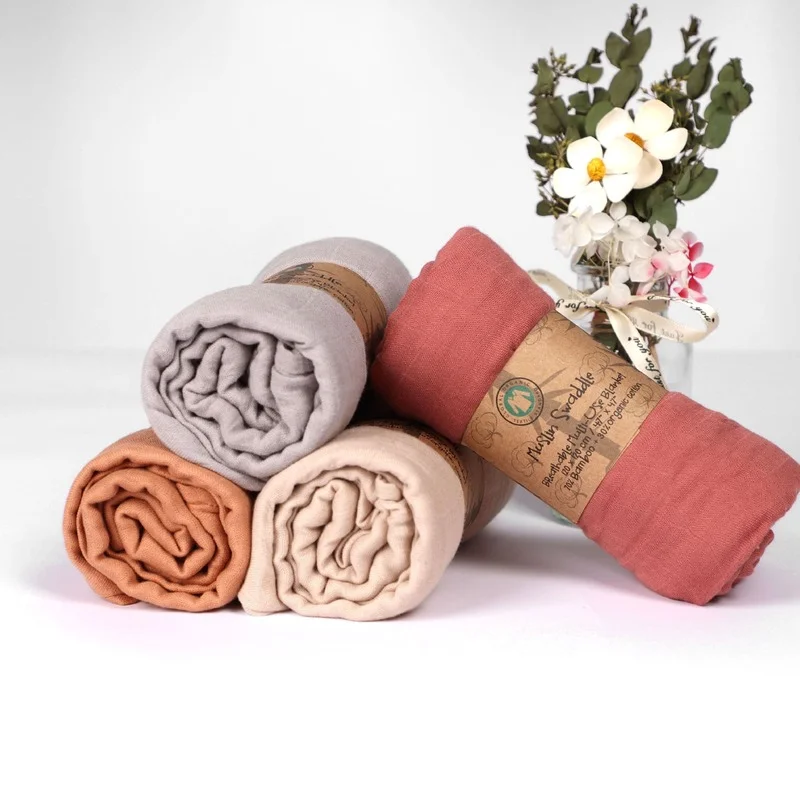 bamboo fiber double layers new arrival solid dyeing muslin baby swaddle wrap gauze blanket