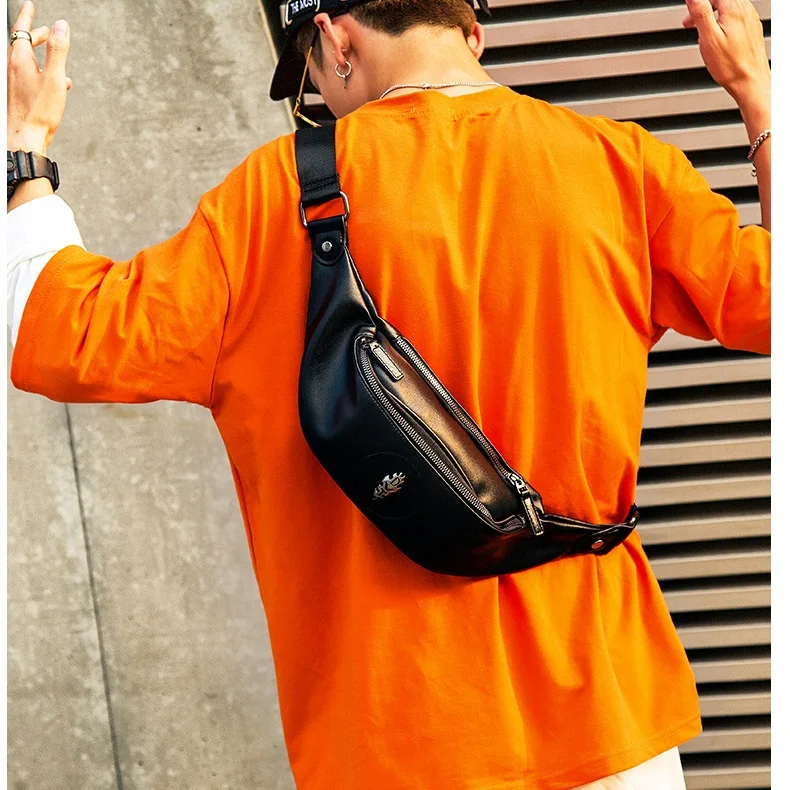 
Custom logo acceptable wholesale fashion adjustable belt unisex leather fanny pack waist bag 