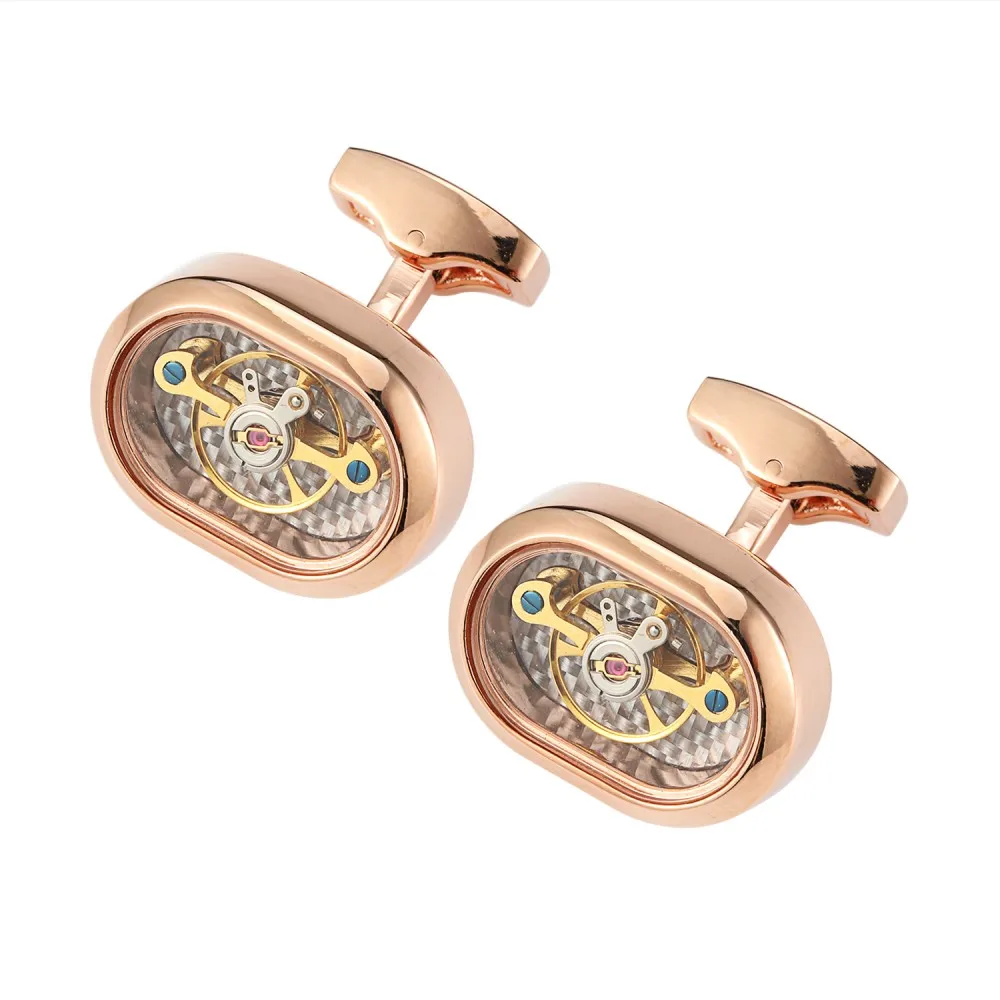 OB Jewelry-Hot Sale Movement Steel Ellipse Tourbillon Cufflinks For Mens Wedding Groom Mechanical Watch Steampunk Gear Cuff link