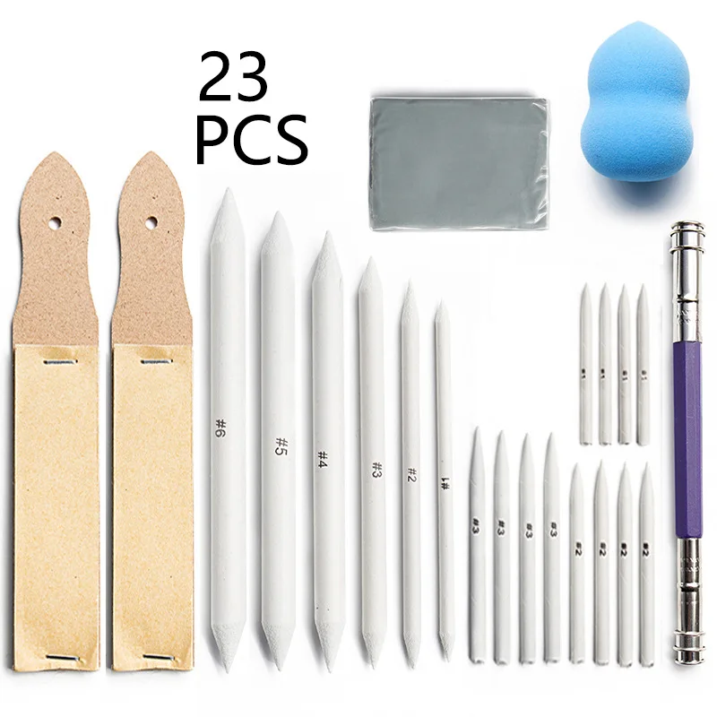 Student Art Exam Paper Wipe Pen 23-piece Set Sketch Drawing Correction Smear Pen Pencil Extender Plastic Sponge Wipe