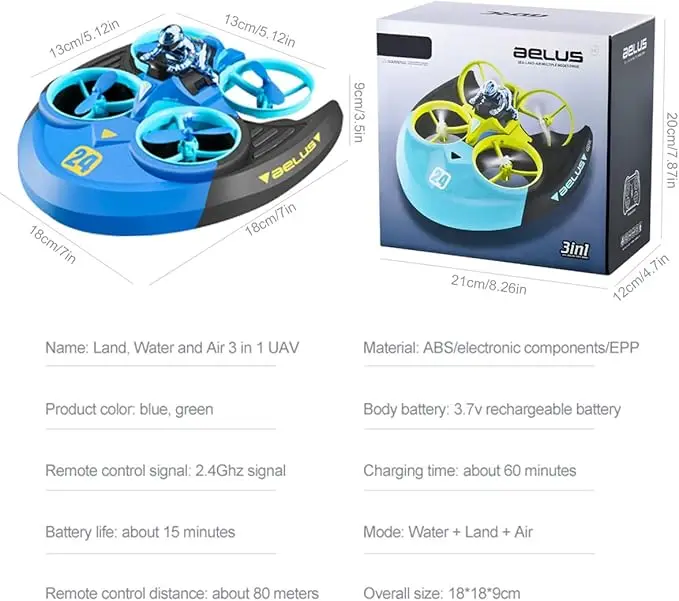 3 in 1 Sea Land Air Flight Remote Control Car Boat RC Quadcopter Drone Aircraft Hovercraft Toy RC Helicopter