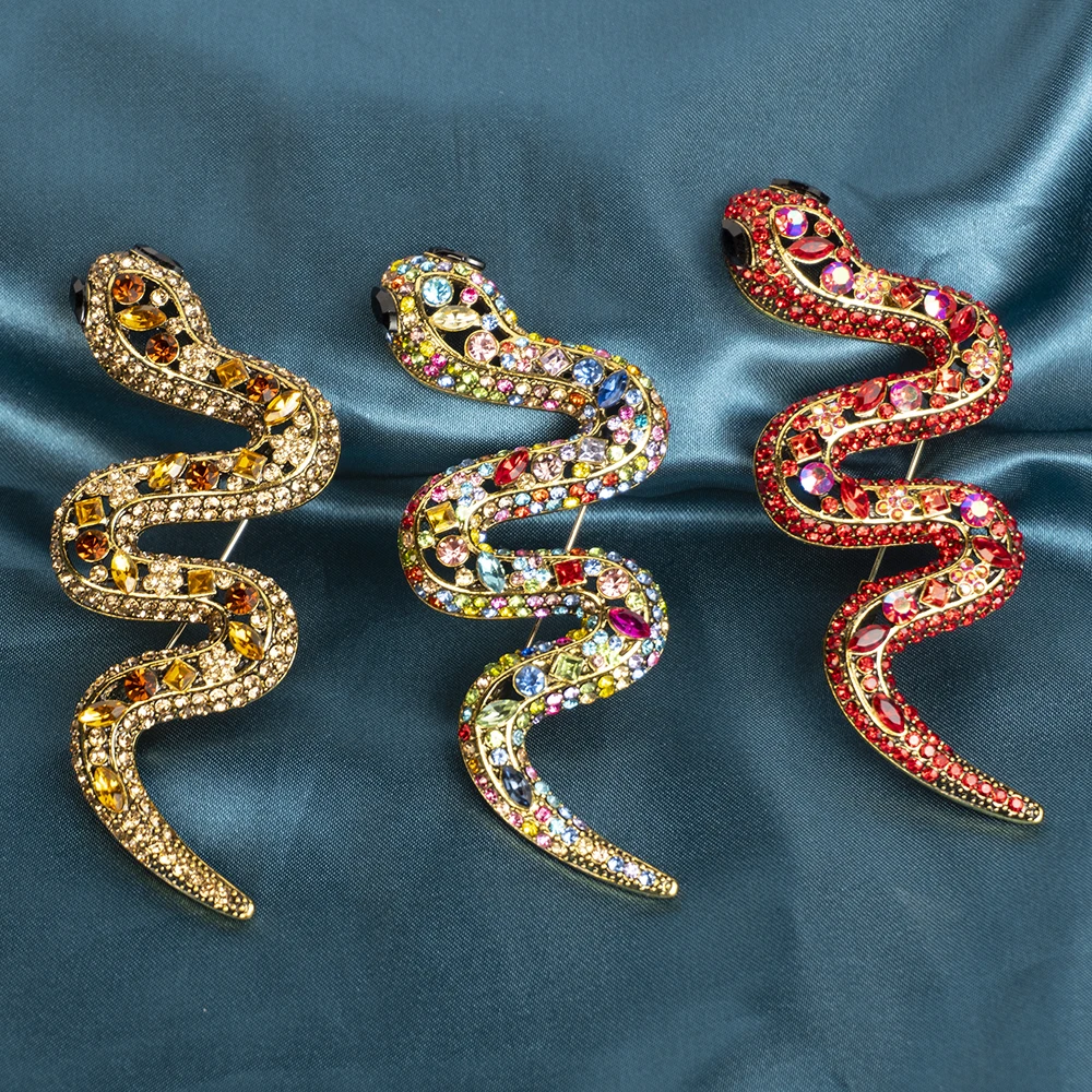 Wholesale Metal Snake Brooch Crystal Rhinestone Diamond Brooches For Women Men Garment Accessories