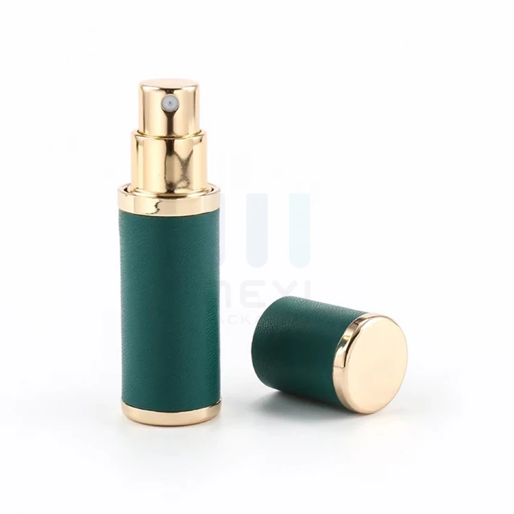 Luxury colorful 10ml glass leather perfume bottle refillable atomizer with screw neck cosmetic packaging in stock
