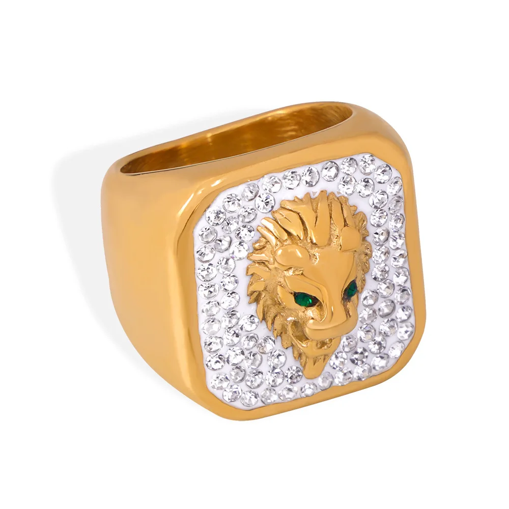 2024 Popular niche vintage geometric jewelry diamond design relief lion titanium steel gold plated ring