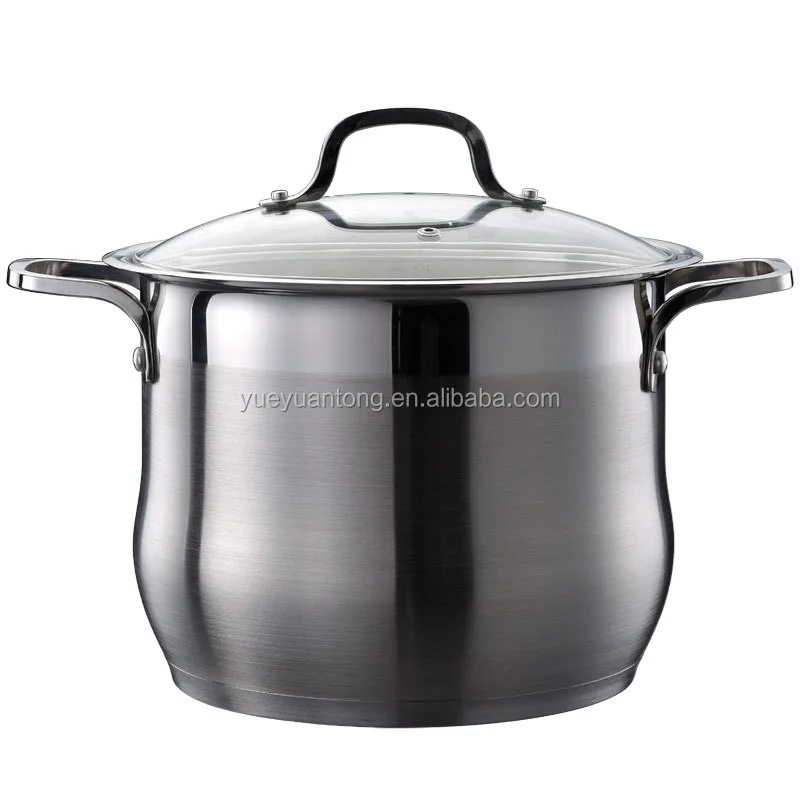 NO MOQ stainless steel stock pot / clear glass cooking pot / belly shape steel cookware