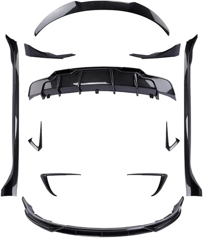 Flyingsohigh M3 Aero Kit For 2016-UP Tesla Model 3 Gloss Black Front Bumper Shovel  side skirt rear diffuser spoiler Front Lip