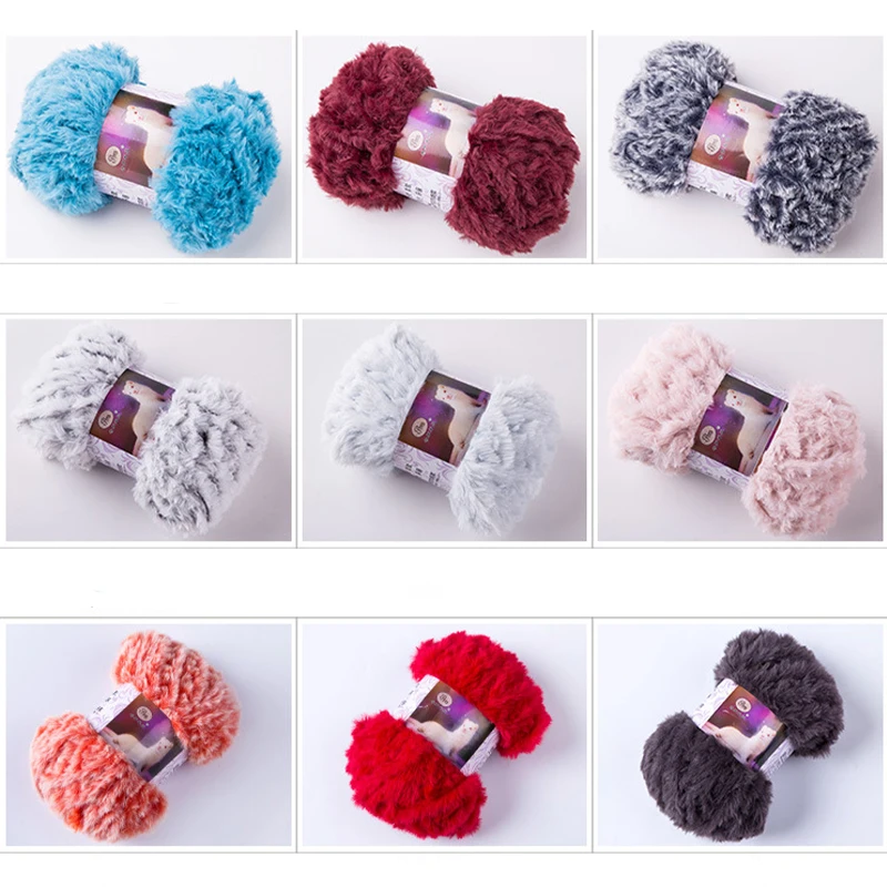 Low MOQ Fancy 100% Polyester Chunky knit Fluffy Faux Comfortable Hats Scarf Blanket Fake Fur Hand Crochet Yarn