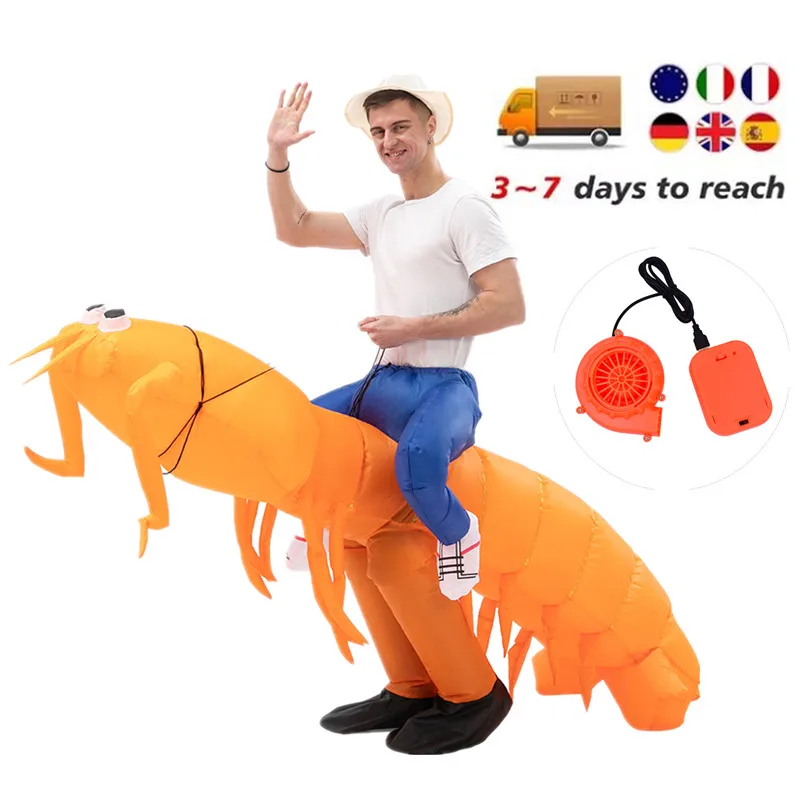 Заводская цена, мужской надувной костюм, апельсиновая креветка, надувной костюм для Хэллоуина, рождественской вечеринки, свободный размер