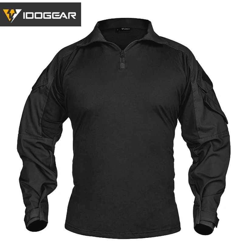 IDOGEAR Men Rapid Assault Black Tactical Top Long Sleeve Shirt Combat Clothing G3 Combat Shirts with Elbow Pads