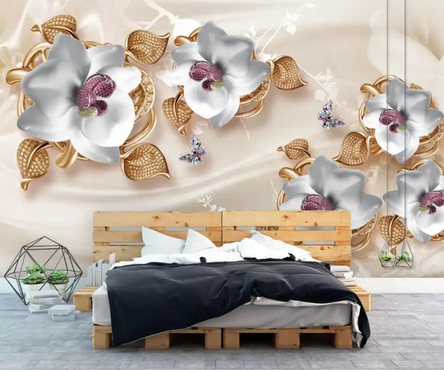 ZHIHAI Luxury 3D Jewelry Flower TV Background Wall mural wallpaper 3d